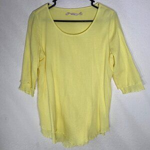 Soft Surroundings Textured Tunic Top Womens M Yellow 3/4 Sleeve Coastal Beach Re
